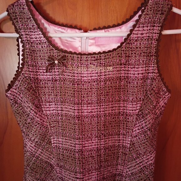 MEZZO PIANO Girls' L Pink/Brown Tweed Plaid Retro Jumper "For Candy Girls" - Picture 2 of 6